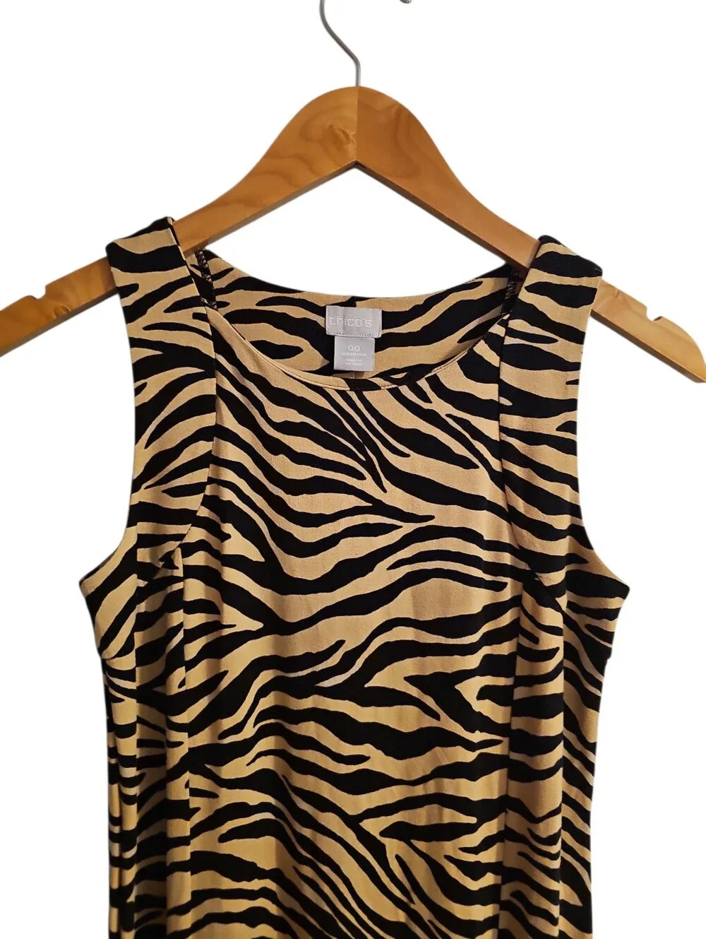 Chico's 00 Sleeveless Zebra-Print Maxi Dress — Tan & Black XS 0-2 - Picture 4 of 6